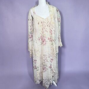 Guilia Floral Chiffon Dress & Jacket Set 24W Plus Mother of Bride Formal USA VTG